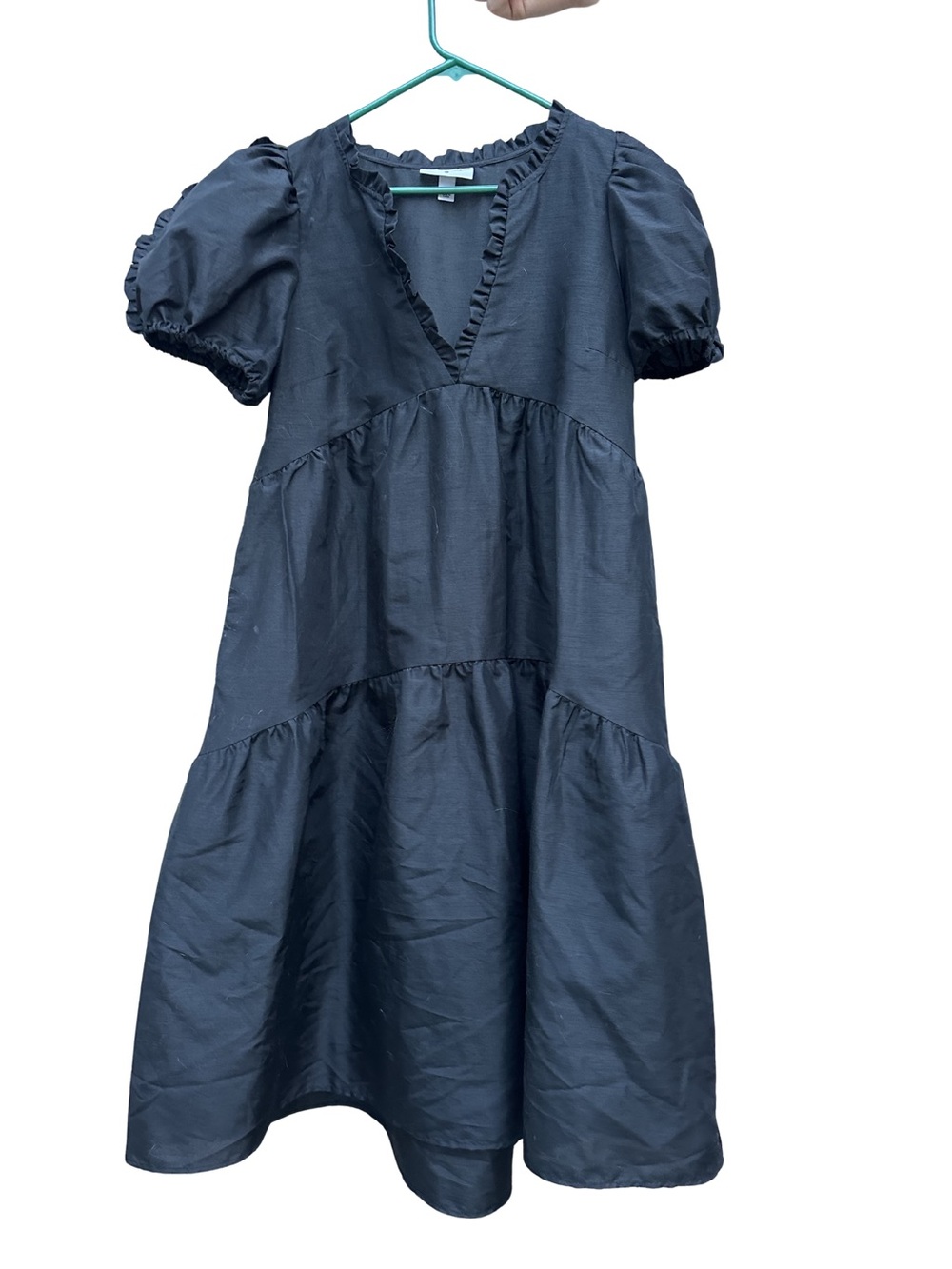 Kika Vargas Black Puff Sleeve Tiered Dress